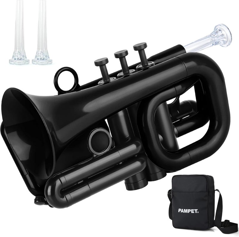 PAMPET DOLPHIN Pocket Trumpet Plastic Bb Trumpet Standard Trumpets for Student Beginner Bb Trumpets Instrument (Black) - Image 1